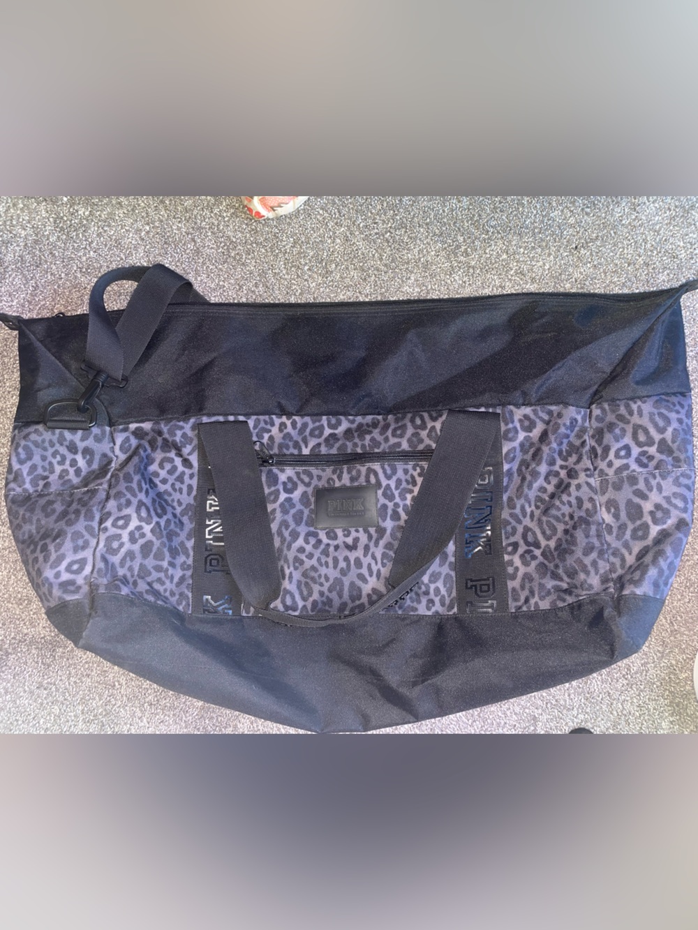 PINK Victoria's Secret Black & Gray Leopard Duffel Bag
